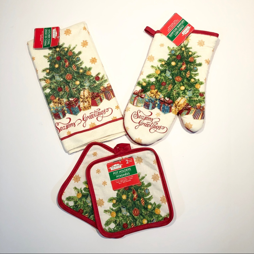 NWT Seasons Greetings Kitchen Potholder Towel Set